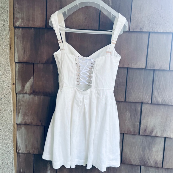 Aqua Corset  Lace Up Stitched Straps Linen White Mini Dress - 100% Exclusive S - Picture 13 of 13